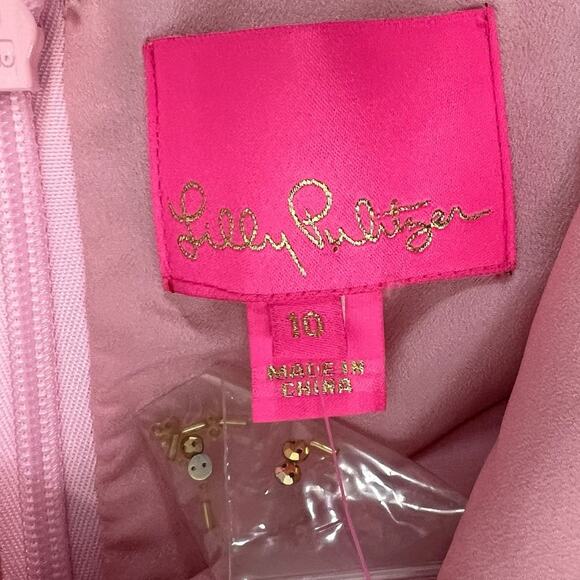 LILLY PULITZER NWT $328 Elanie Dress Pink Tropics Lagoon Jacquard SZ 10 - Picture 11 of 16